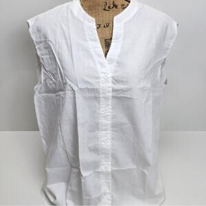 Women's Solid White 5 Button Up Sleeveless V-Neck Tank Top Dressy Casual Size M